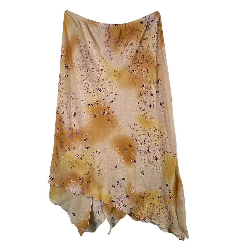 VTG Whimsy Fairy Top Skirt Matching Set WOMENS SIZE 12 Y2k Yellw Ornge Hanky Hem